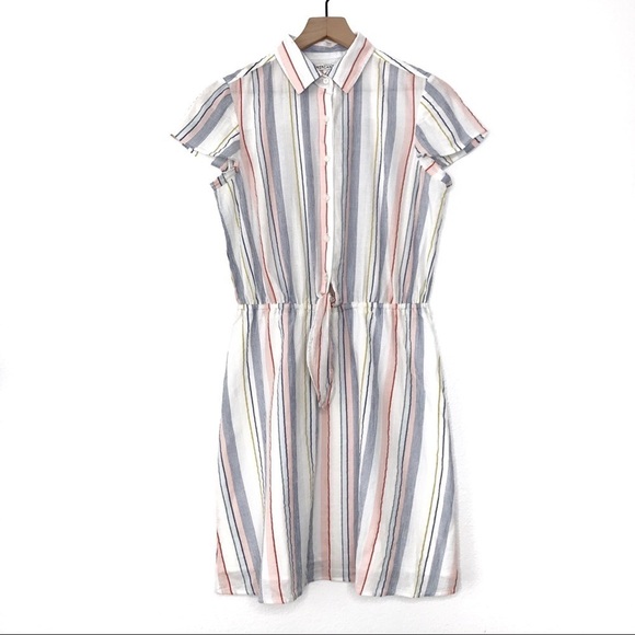 J.CREW MERCANTILE Seersucker Collared Tie Font Stripe Dress S NWT - Picture 2 of 12